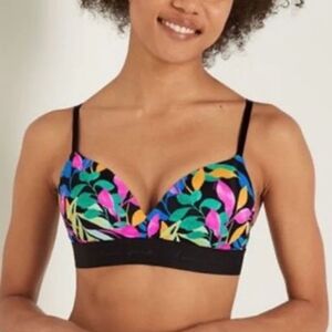 34C PINK VS Where Everywere Wireless Lightly Lined Bright Leaf Print Bra NWOT